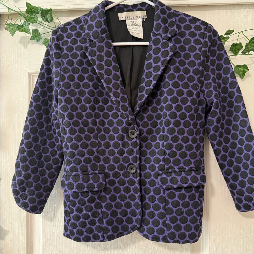 Russell Kemp Women's Blazer in Purple and Black Dot Pattern